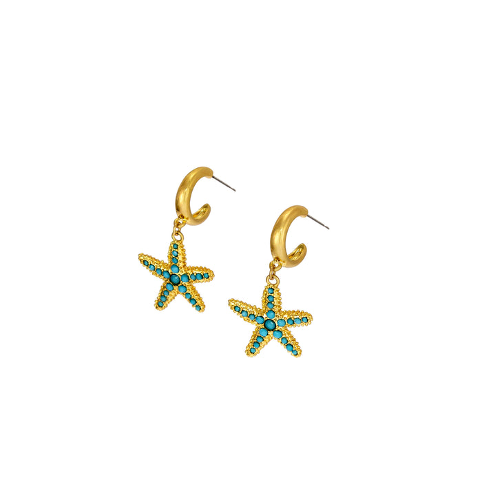 Dauplaise Jewelry - Turquoise Star Fish Hoop Earrings