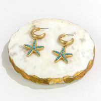 Dauplaise Jewelry Turquoise Star Fish Hoop Earrings