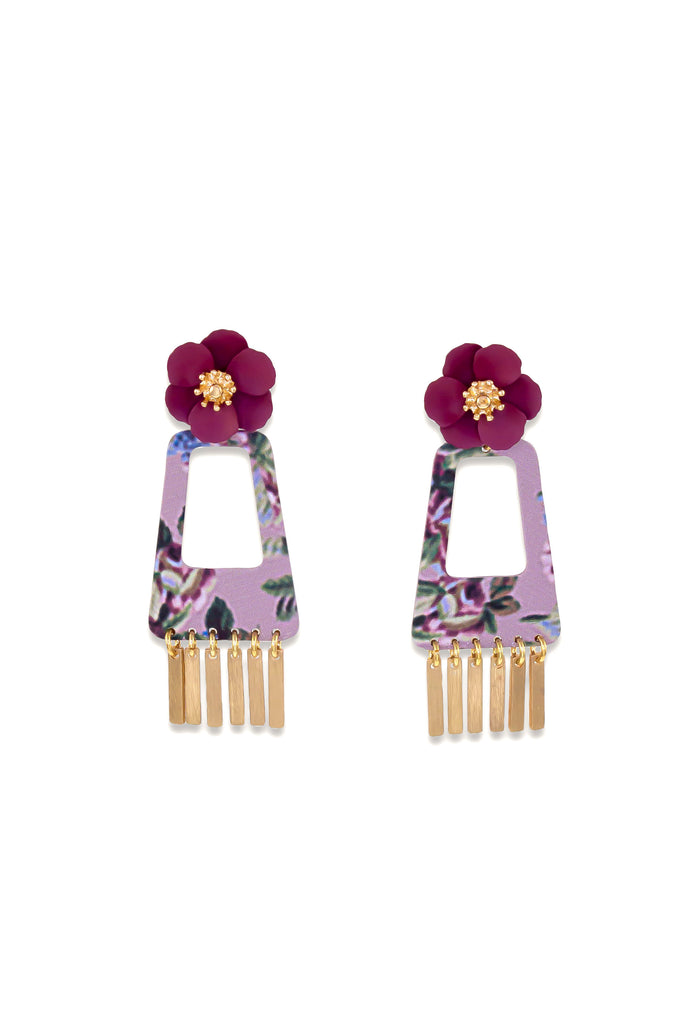 Laura Ashley Berry Multi Post Flower with Fringe Earrings