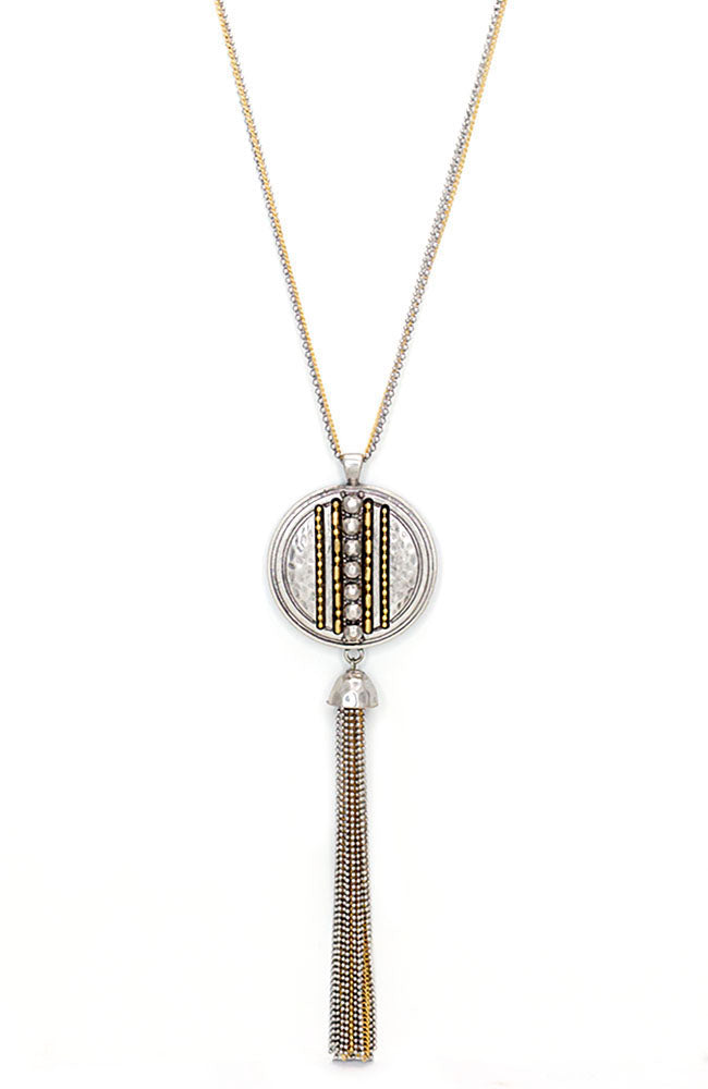 Ruby Rd. - Two-Tone Chain Reactive Long Pendant Tassel Necklace