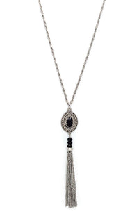 Silver-Tone Paisley Park Oval Tassel Pendant Necklace