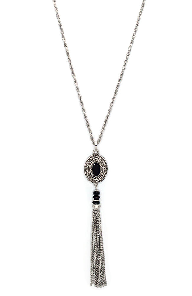 Ruby Rd. - Paisley Pendant Necklace with Black Beads