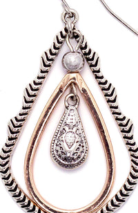2-Tone Orbital Textured Teardrop Earrings