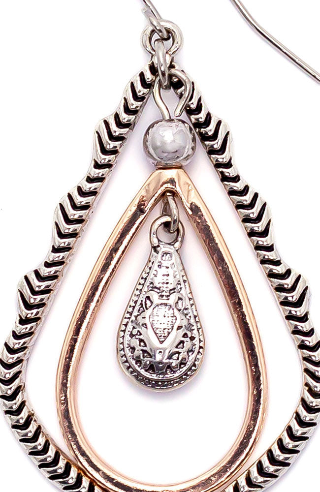 2-Tone Orbital Textured Teardrop Earrings