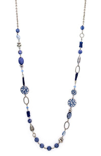 Silver-Tone Disc Beaded Link Necklace
