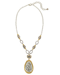Ruby Rd. Floral Etched Two Tone Pendant Necklace