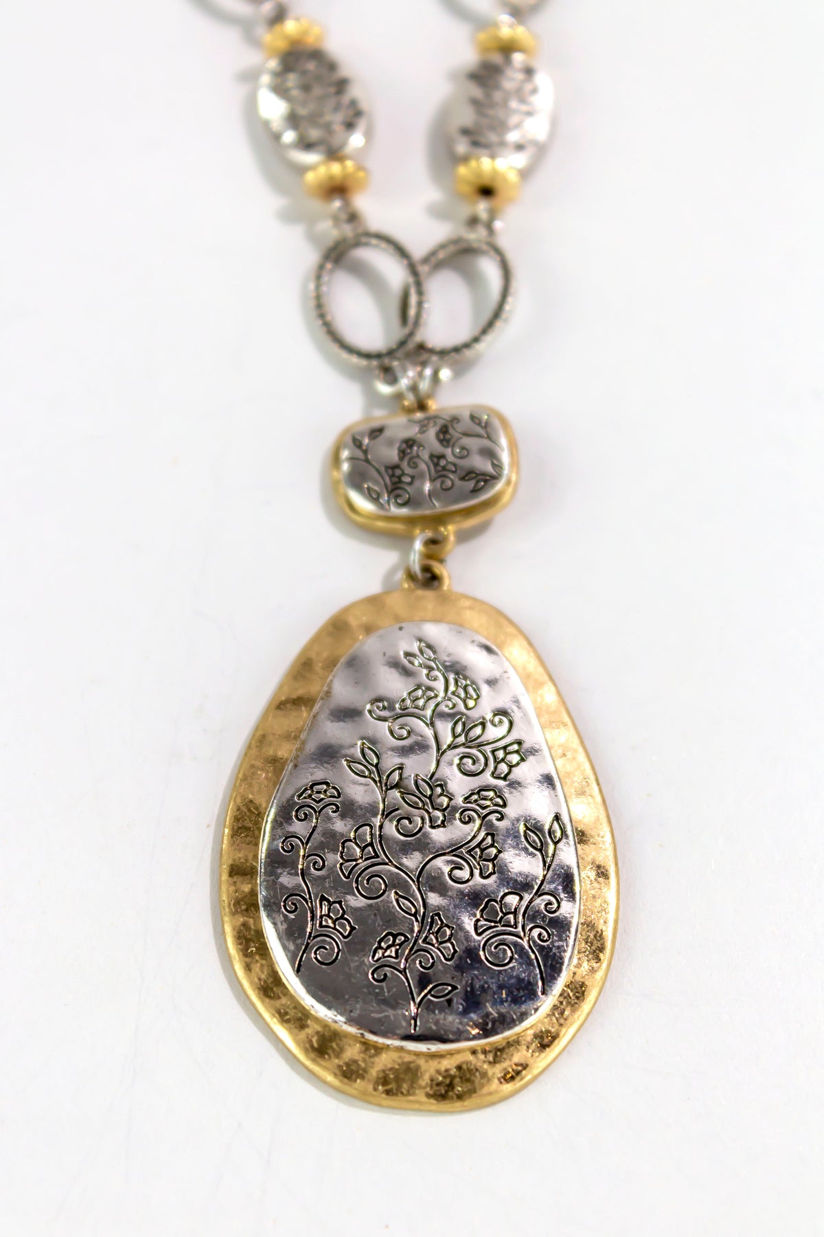 Ruby Rd. Floral Etched Two Tone Pendant Necklace