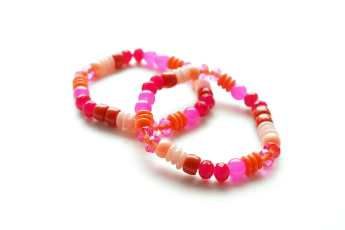 Dauplaise Jewelry Pink-Tone Glass Bracelet Set