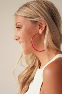 Dauplaise Jewelry - Fuchsia Enameled Hoop Earring