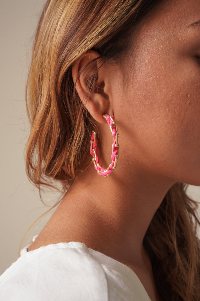 Dauplaise Jewelry - Fuchsia Raffia Wrapped Hoop Earring