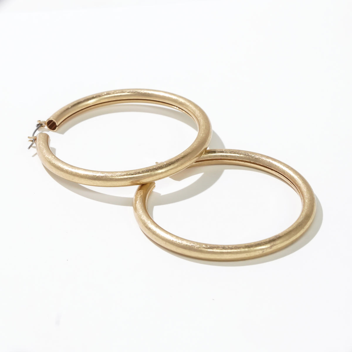 Dauplaise Jewelry - Worn Gold Tubular Hoop Earrings