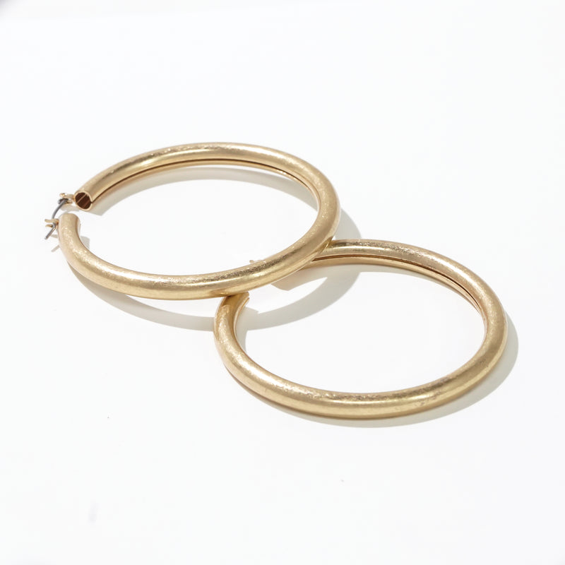 Dauplaise Jewelry - Worn Gold Tubular Hoop Earrings