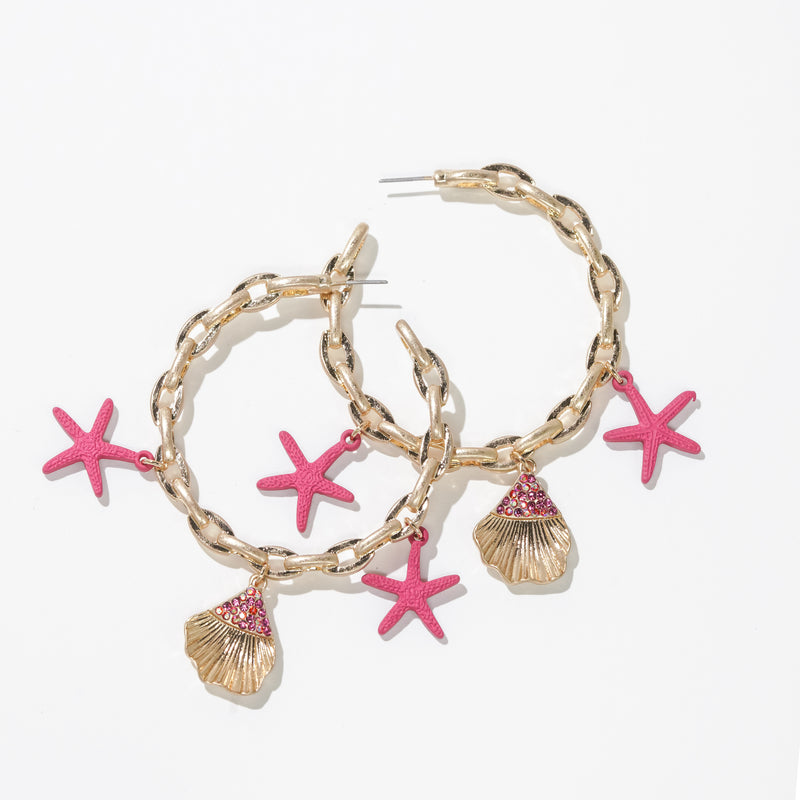 Dauplaise Jewelry Chain Hoop Earring with Starfish