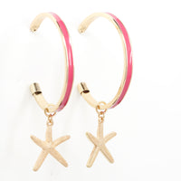 Dauplaise Jewelry Fuchsia Starfish Drops Hoops Earrings