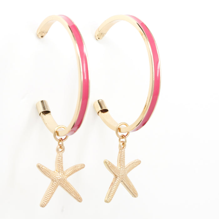 Dauplaise Jewelry - Fuchsia Starfish Drops Hoops Earrings