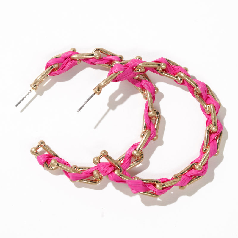 Dauplaise Jewelry - Fuchsia Raffia Wrapped Hoop Earring